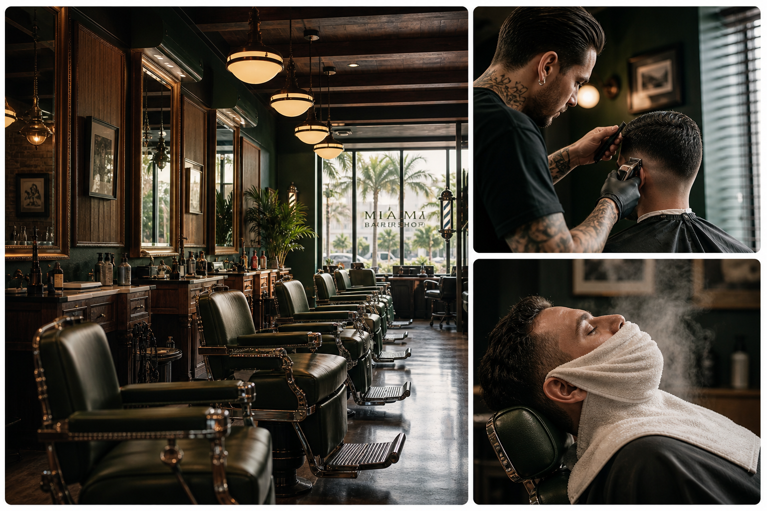 Inside Elegant Cut's — chairs, mirrors and warm shop light